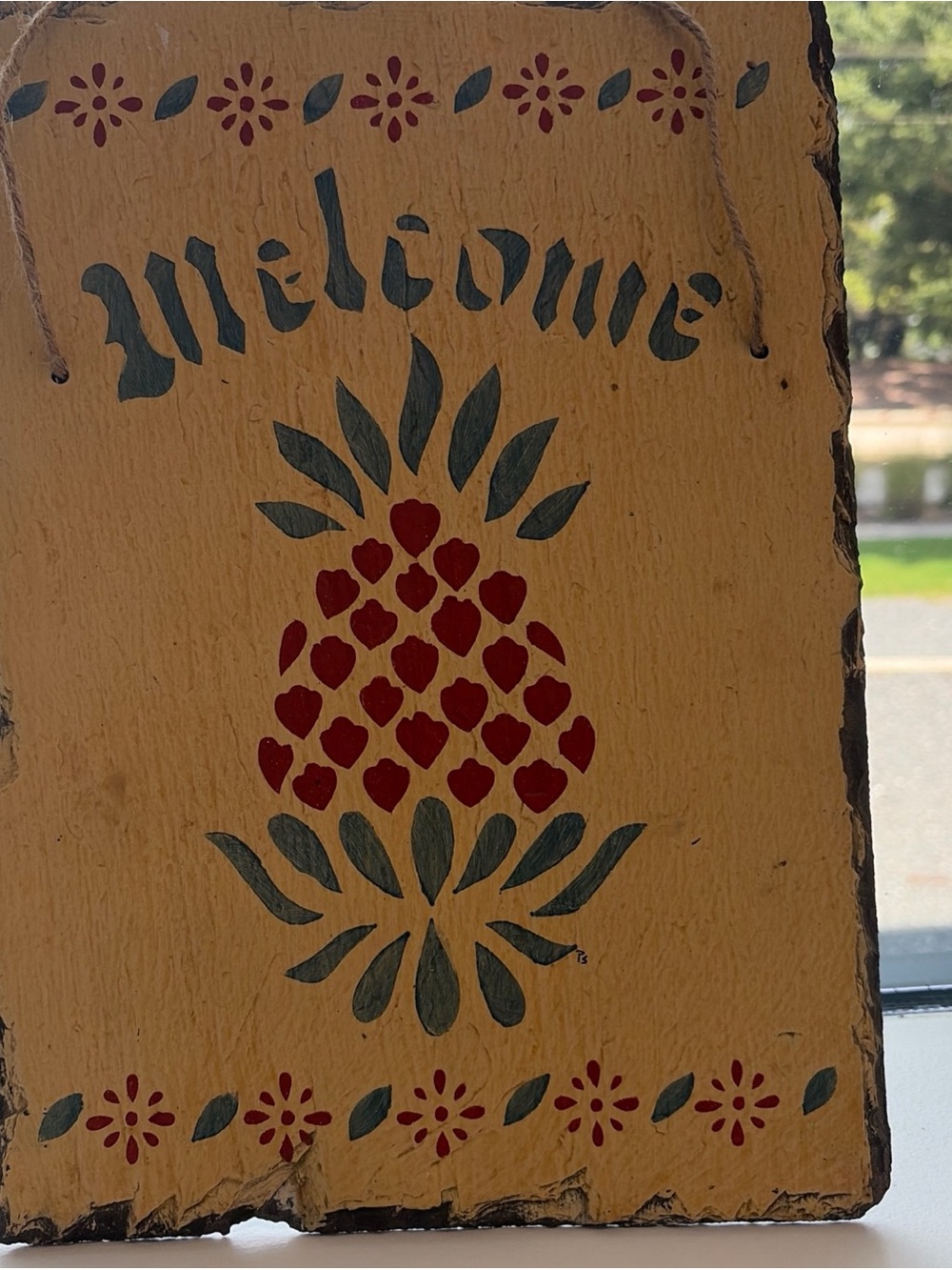 Slate Welcome Pineapple Wall Sign - Red and Green - Home Accents